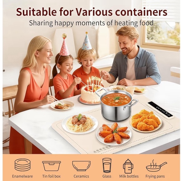 New Warming Mat for Food - Electric Silicone Food Warming Tray for Buffet, Beige - Picture 5 of 9